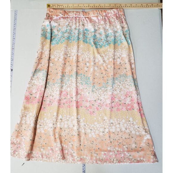 Vintage 70s Floral Midi Skirt Elastic Waist Lightweight Pastel Ombre Floral Boho - Picture 3 of 5